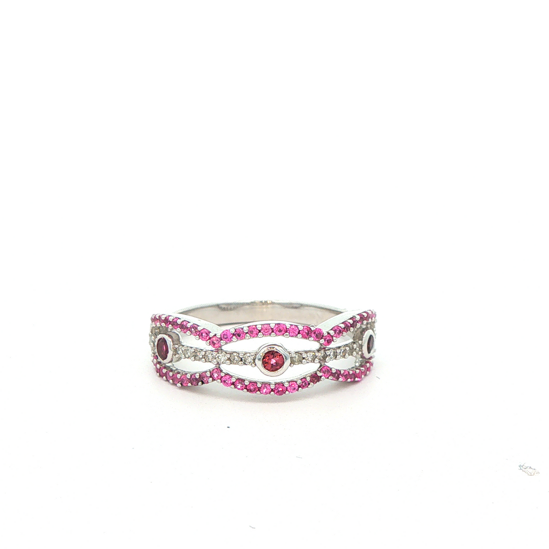 9ct wg pink tourmaline, pink sapphire and diamond ring