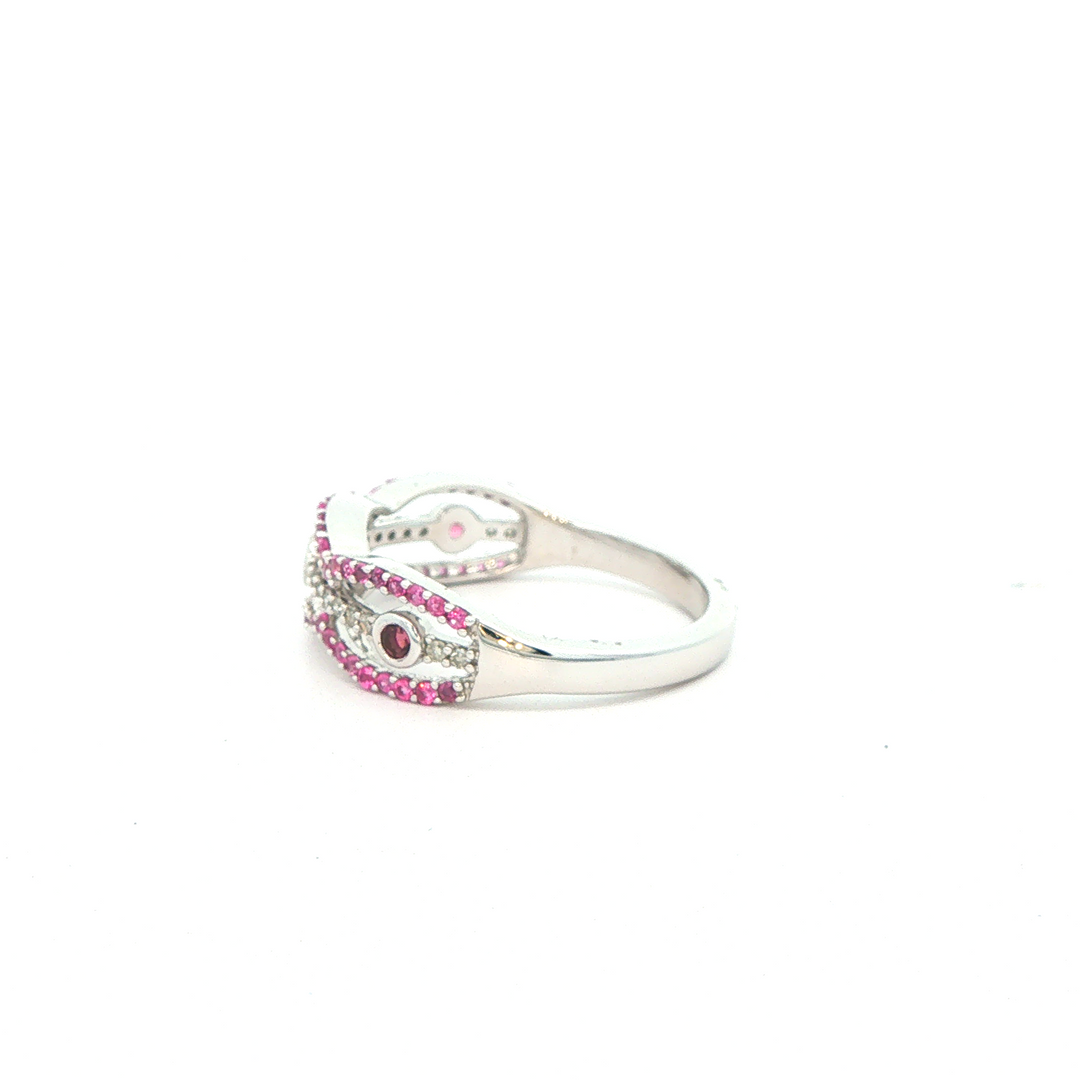 9ct wg pink tourmaline, pink sapphire and diamond ring