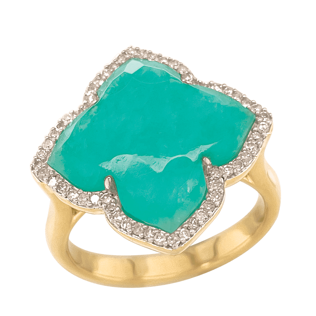 9ct yg amazonite and diamond ring