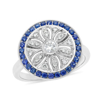 Ladies 9ct White Gold Sapphire Ring with 0.290ctw Diamond Accents