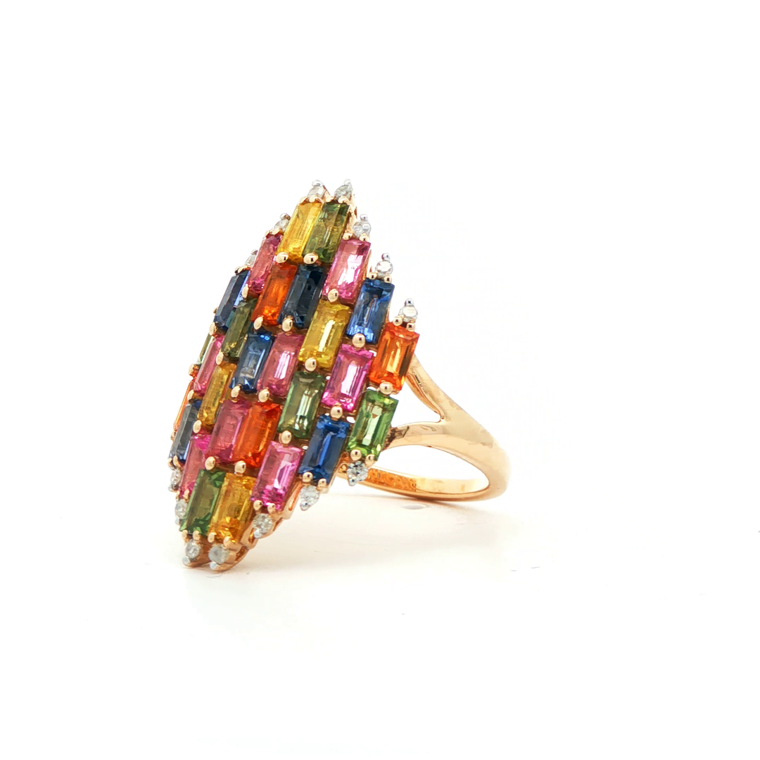 9ct Multicoloured Sapphire 4.5ct Diamond .12pts Ring