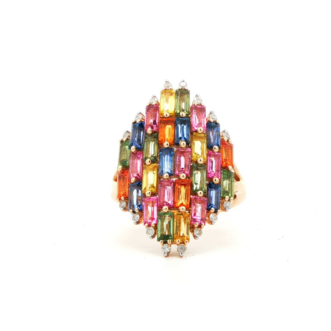 9ct Multicoloured Sapphire 4.5ct Diamond .12pts Ring