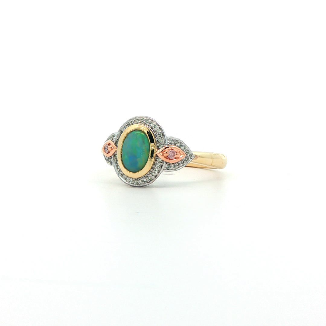9ct Yellow, Rose, White Gold Opal And Diamond Ring