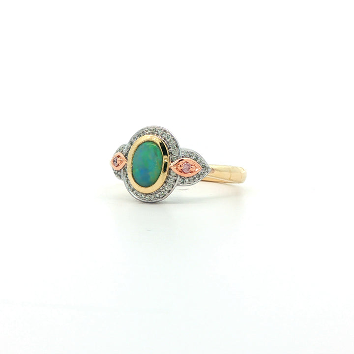 9ct Yellow, Rose, White Gold Opal And Diamond Ring