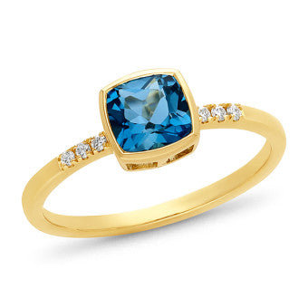9ct YG London Blue Topaz and Lab Grown Diamond Ring
