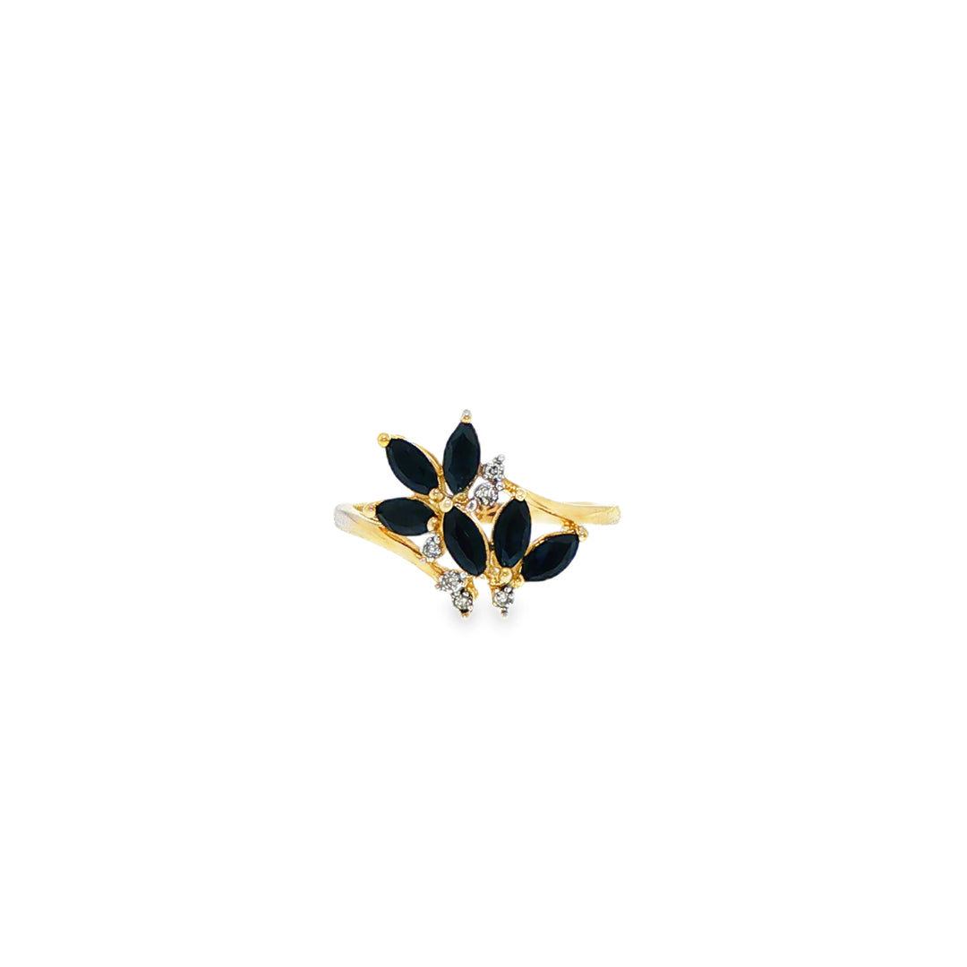 Ladies 9ct Yellow Gold Black Sapphire & Diamond Cocktail Ring