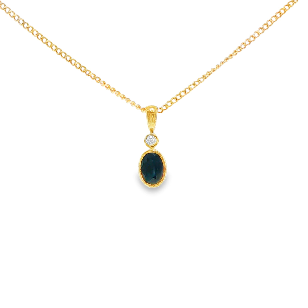 Ladies 9ct Yellow Gold Black Sapphire & Diamond Pendant