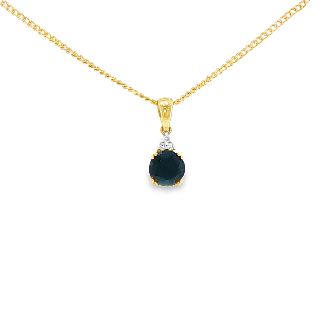 9ct Yellow Gold Diamond and Black Sapphire Pendant