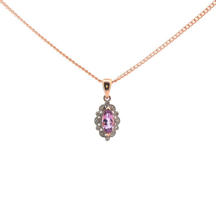 9ct rg diamond and pink amethyst pendant