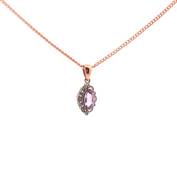 9ct rg diamond and pink amethyst pendant