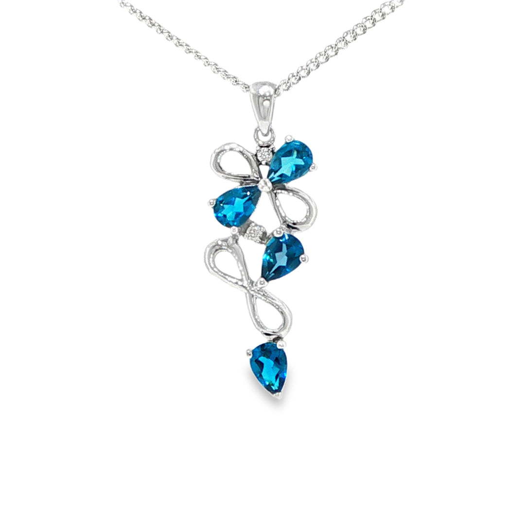 9ct White Gold Diamond and London Blue Topaz Pendant