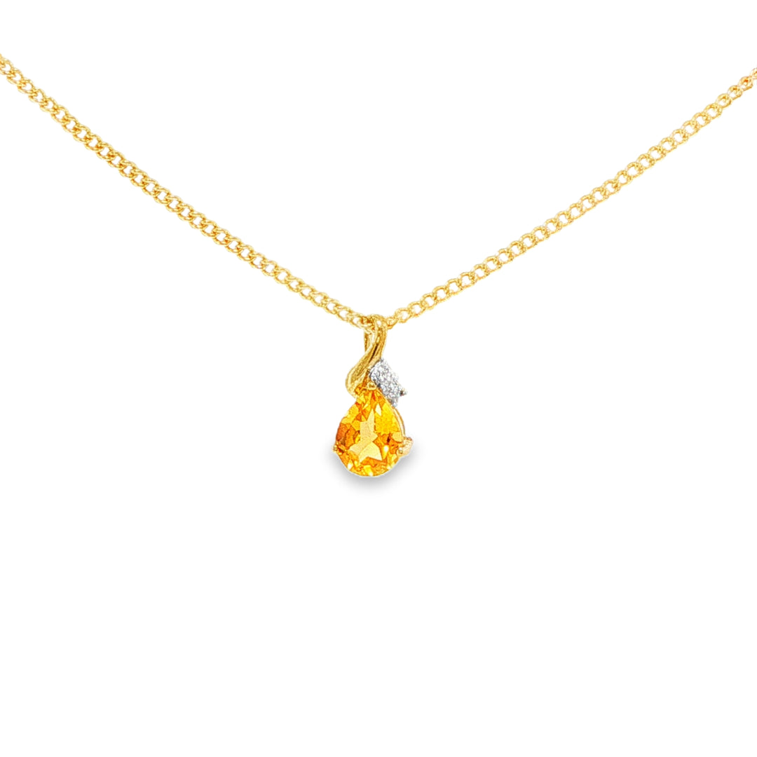9ct Yellow Gold Diamond and Citrine Pendant
