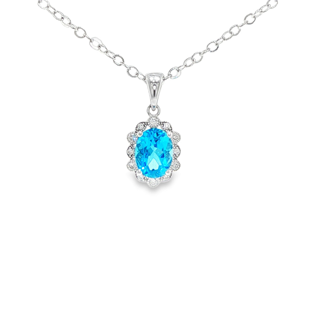 9ct White Gold Diamond and Topaz Pendant