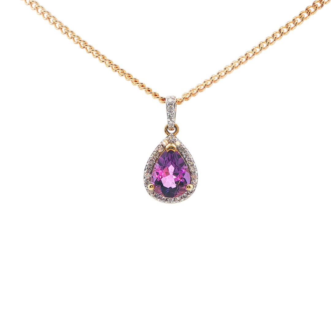 9ct yg diamond and amethyst pendant, diamond bail