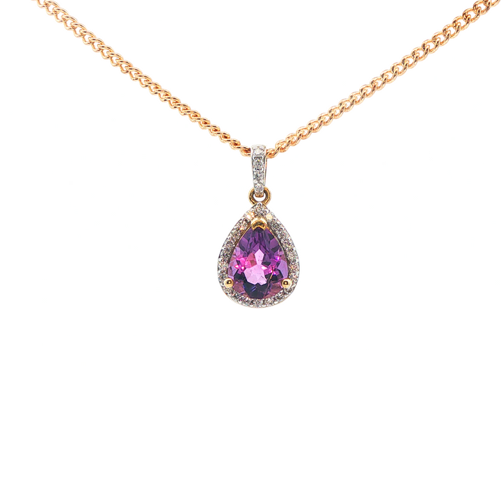 9ct yg diamond and amethyst pendant, diamond bail