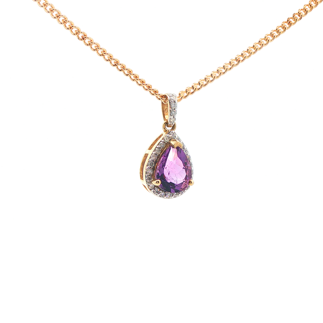 9ct yg diamond and amethyst pendant, diamond bail