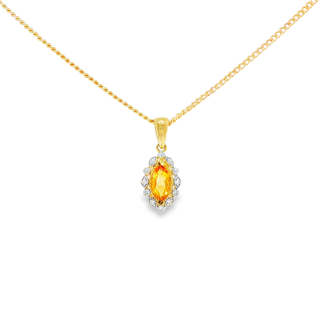 9ct Yellow Gold Citrine and Diamond Pendant