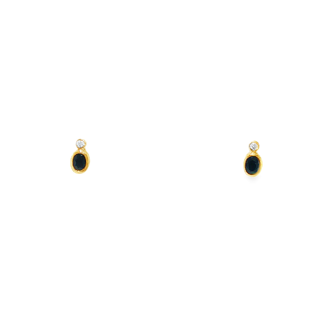Ladies 9ct Yellow Gold Black Sapphire & 0.04ctw Diamond Accent Earrings