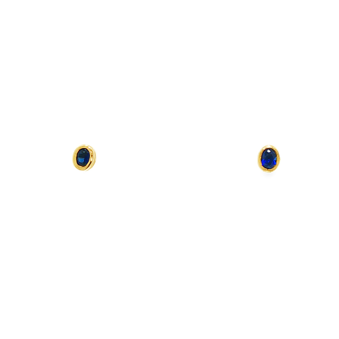 9ct Yellow Gold Created Ceylon Sapphire Bezel Stud Earrings