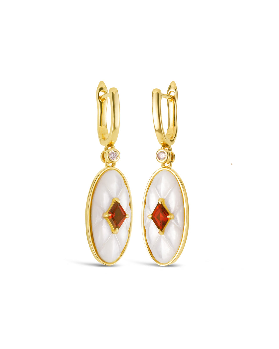 9ct yellow gold mother of pearl and garnet earrings