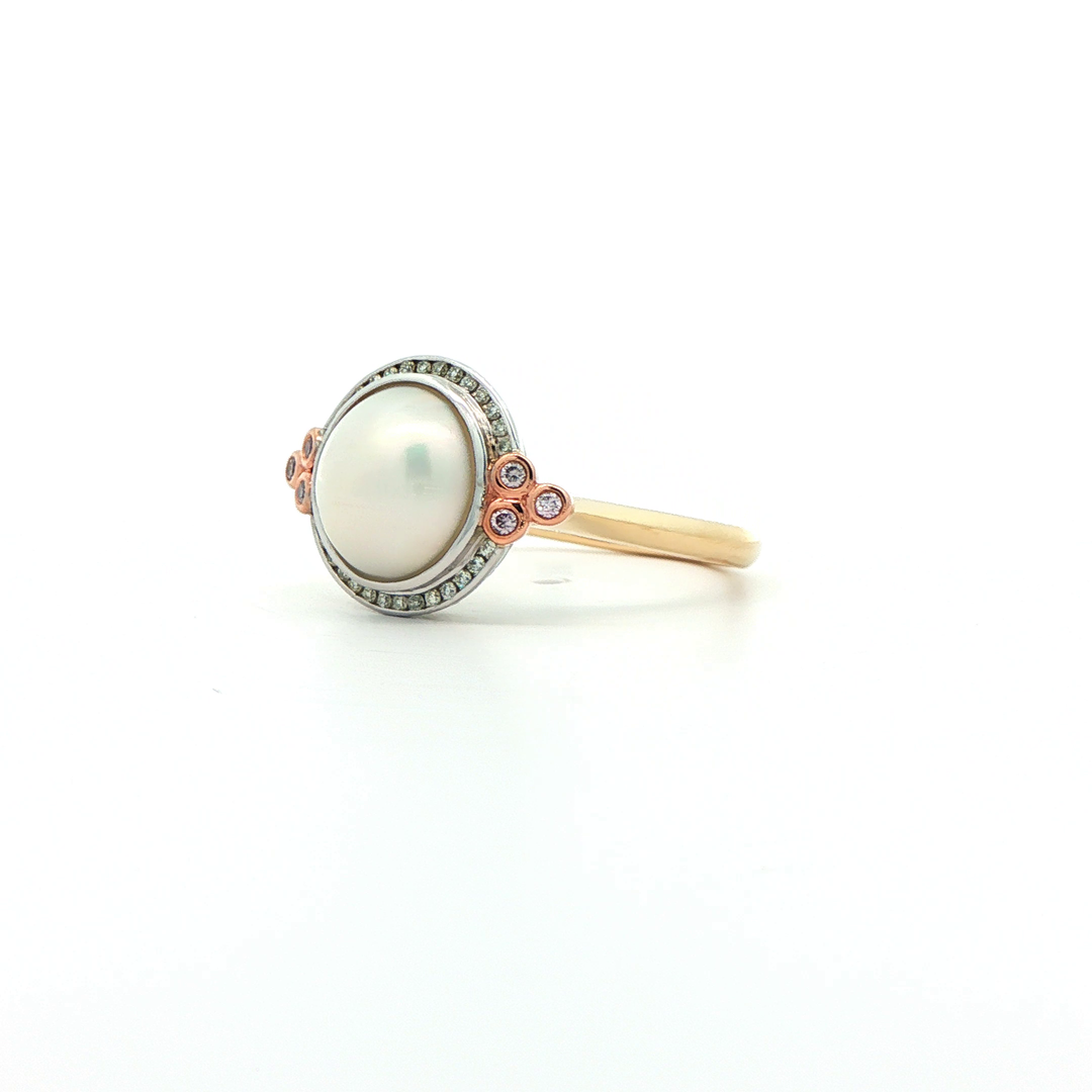 9ct Yellow And White Gold Mabe Pearl And Diamond Ring