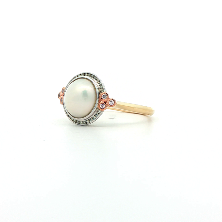 9ct Yellow And White Gold Mabe Pearl And Diamond Ring