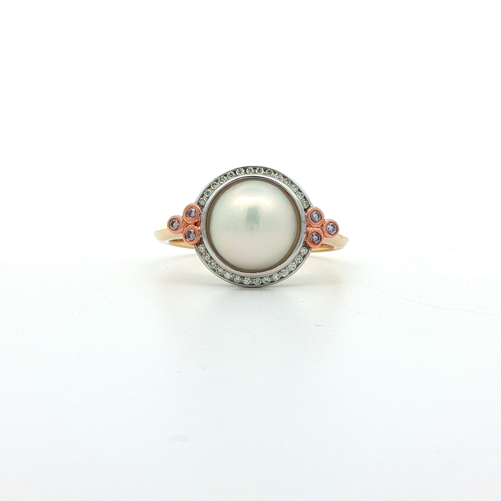 9ct Yellow And White Gold Mabe Pearl And Diamond Ring
