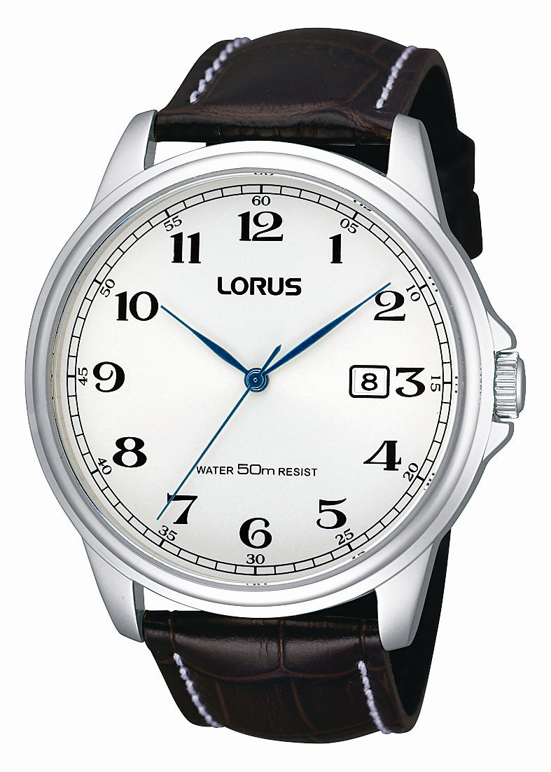 Lorus gents Stainless steel, Date, Leather strap