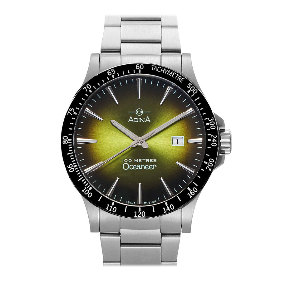 GENTS ADINA OCEANEER S/S CASE BLACK BEZEL GREEN INDEX
