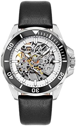 Kenneth Cole Gents Automatic St St Case, White Dial Black Leather Strap 43mm