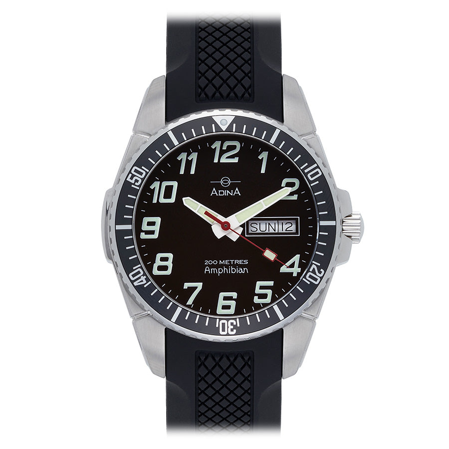 ADINA GENTS AMPHIBIAN BLACK BEZEL F/FIG BLACK PU STRAP SAPH