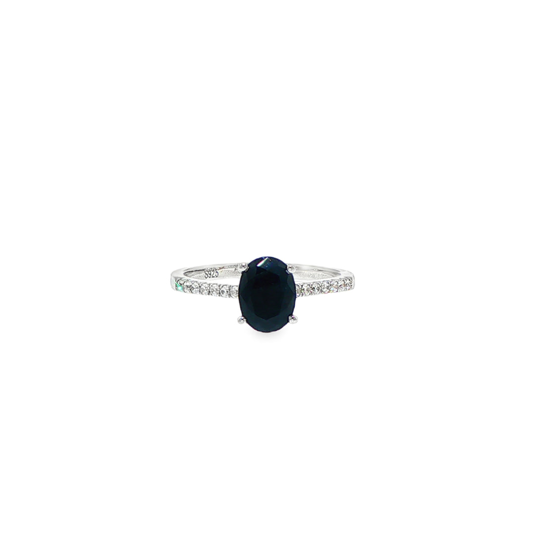 Sterling Silver Black Sapphire and CZ Ring