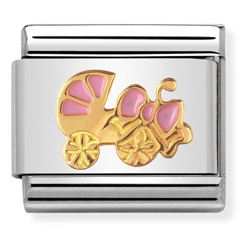 Nomination - Classic 1 Daily Life St/Steel, Enamel & 18Ct Gold (Pink Baby Pram)