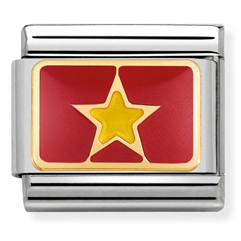 Classic Asia Flag St/Steel, Enamel & 18 Carat Gold (Vietnam)