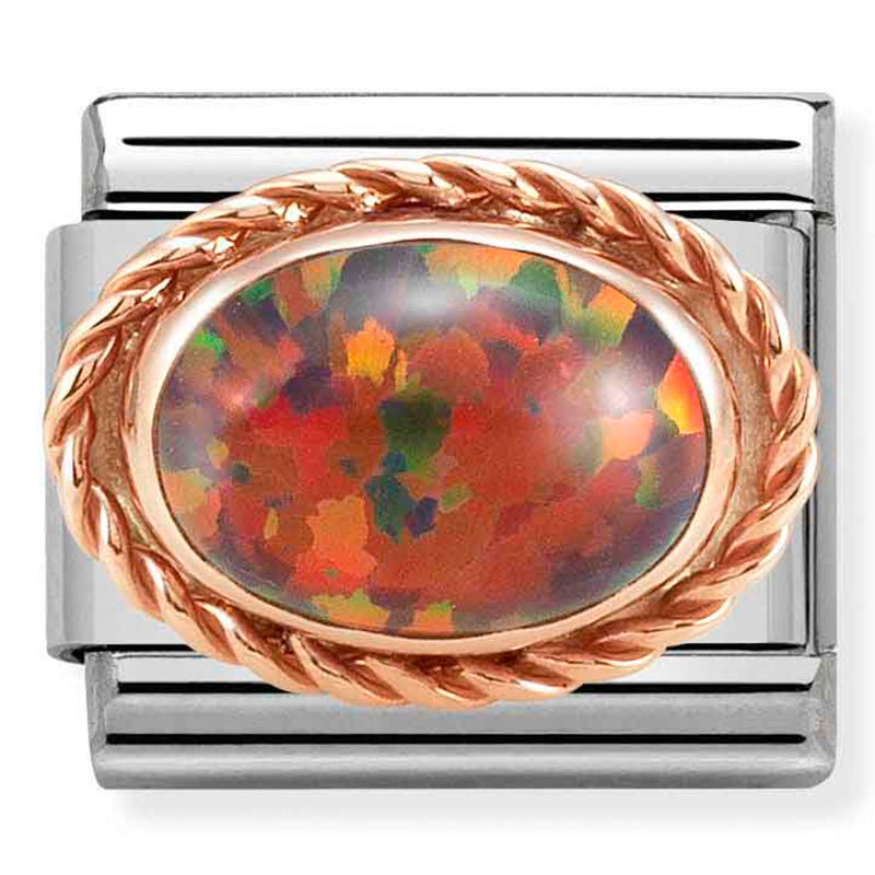 Rich Setting Stone Stainless Steel & 9 Carat Rose Gold (Red Opal)