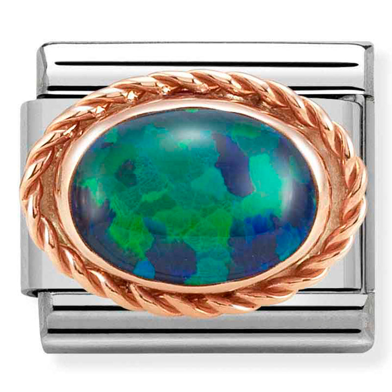 Rich Setting Stone Stainless Steel & 9 Carat Rose Gold (Green Opal)