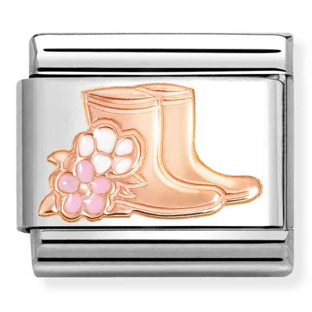 Classic Symbols Steel, Enamel And 9 Carat Rose Gold Boots With Flowers