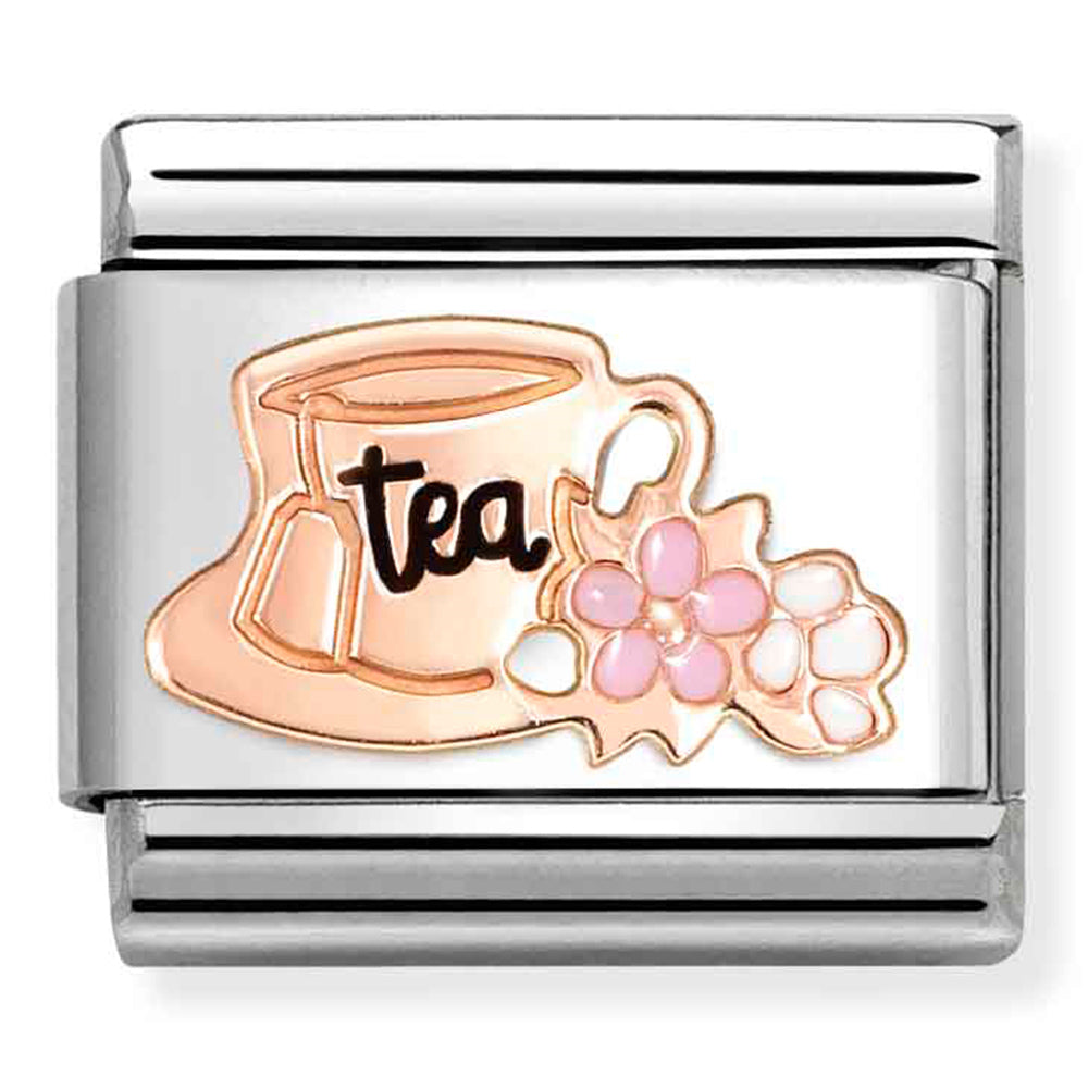 Classic Symbols Steel, Enamel And 9 Carat Rose Gold Tea Cup With Flowers