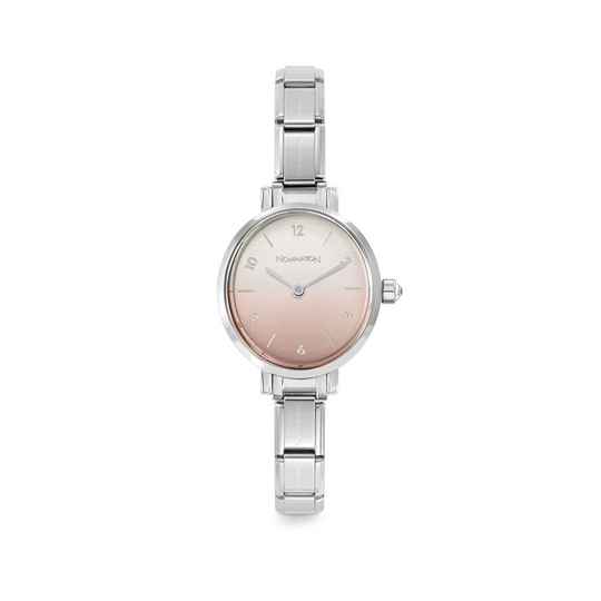 PARIS watch with steel strap OVAL with cz Sunray Colour Fade Pink ...