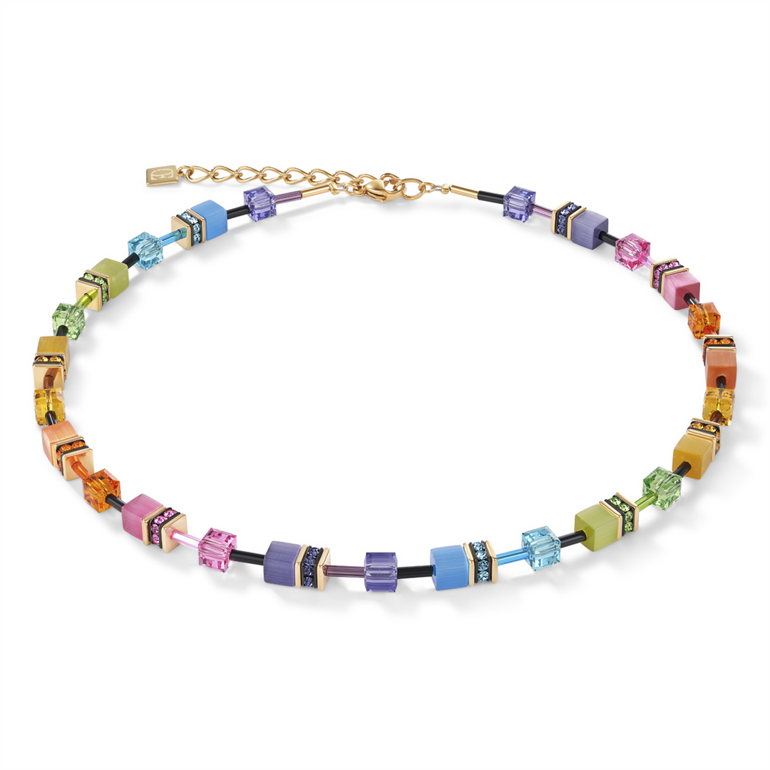 CDL - Bright Multi-Color Geo-Cube Crystal Necklace – Gold Plated Stainless Steel