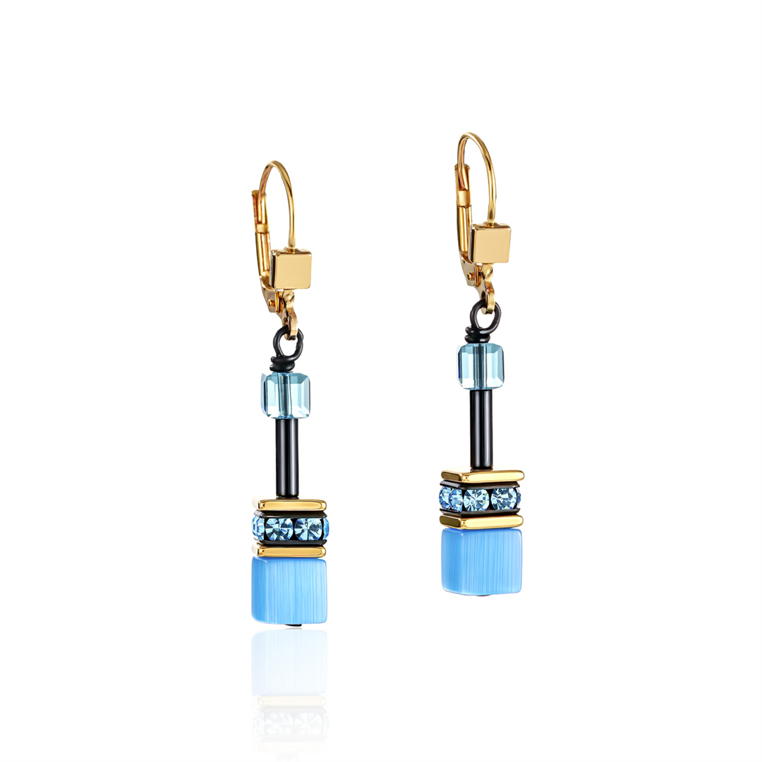 CDL - Bright Blue Geo-Cube Crystal Earrings – Sterling Silver Fittings