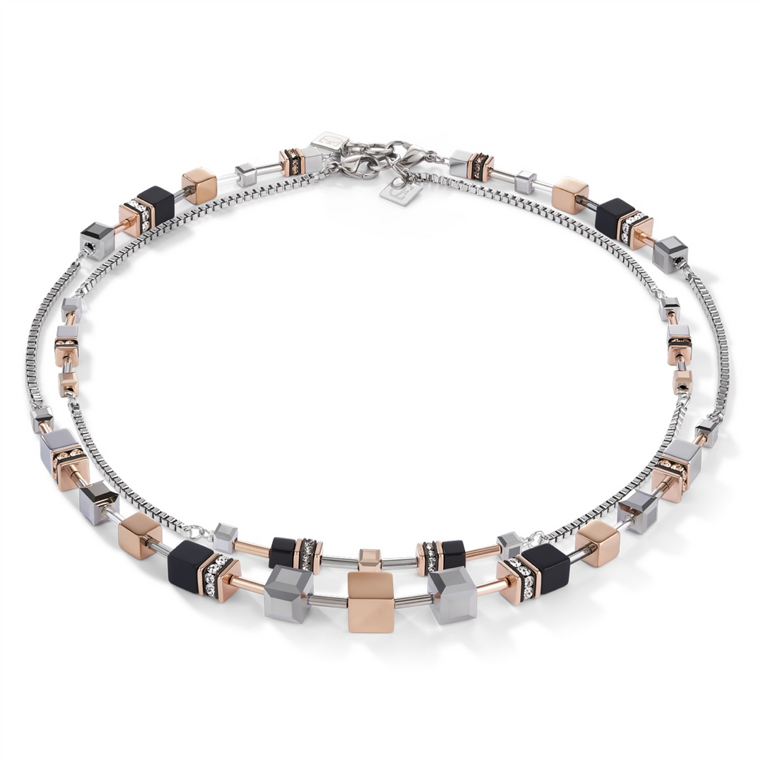 CDL - GeoCUBE® Natural Selection Double Necklace – Rose Gold & Onyx (87cm)