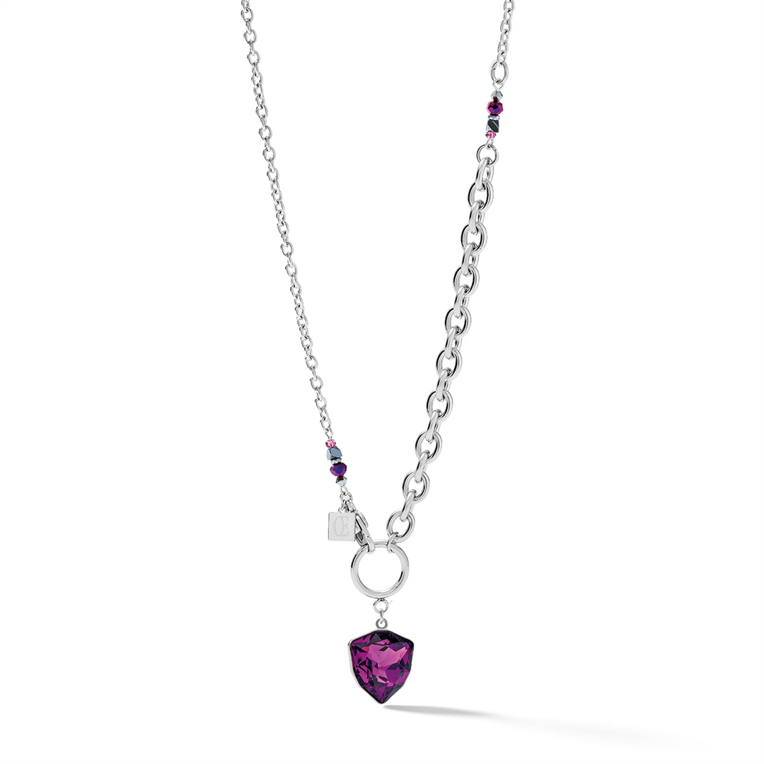CDL - Purple European Crystal & Titanium Hematite Stainless Steel Necklace
