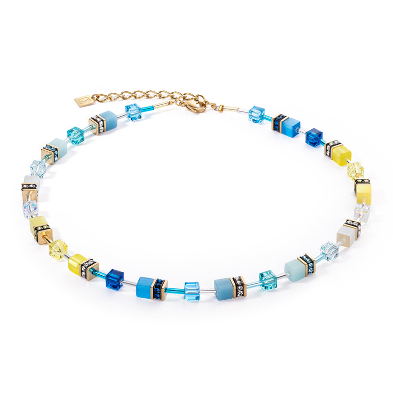CDL - Turquoise & Yellow Geo-Cube Crystal Necklace – Gold Stainless Steel