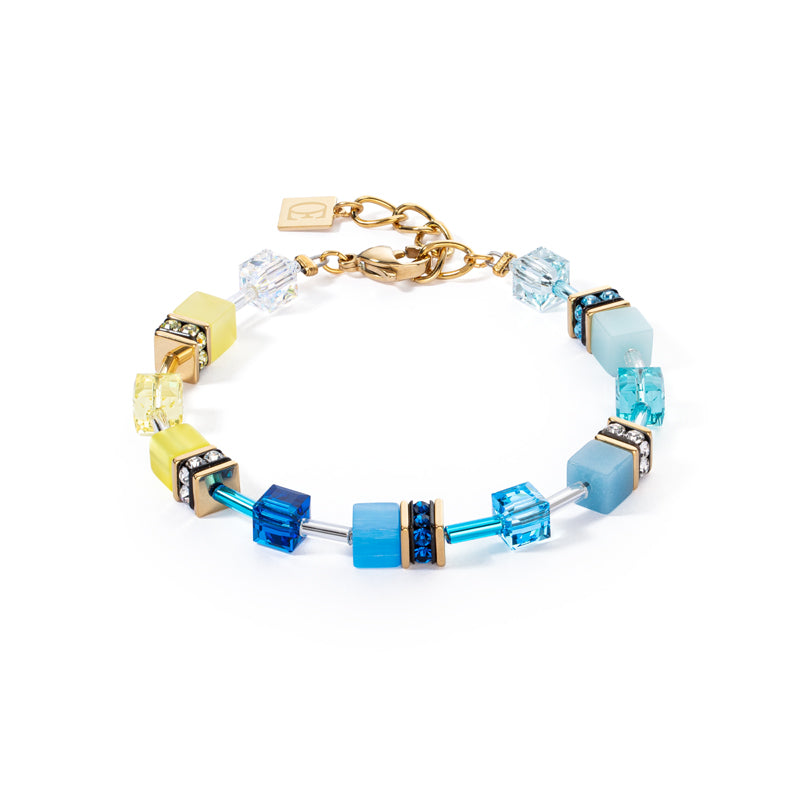 CDL - Turquoise & Yellow Geo-Cube Crystal Bracelet – Gold Stainless Steel