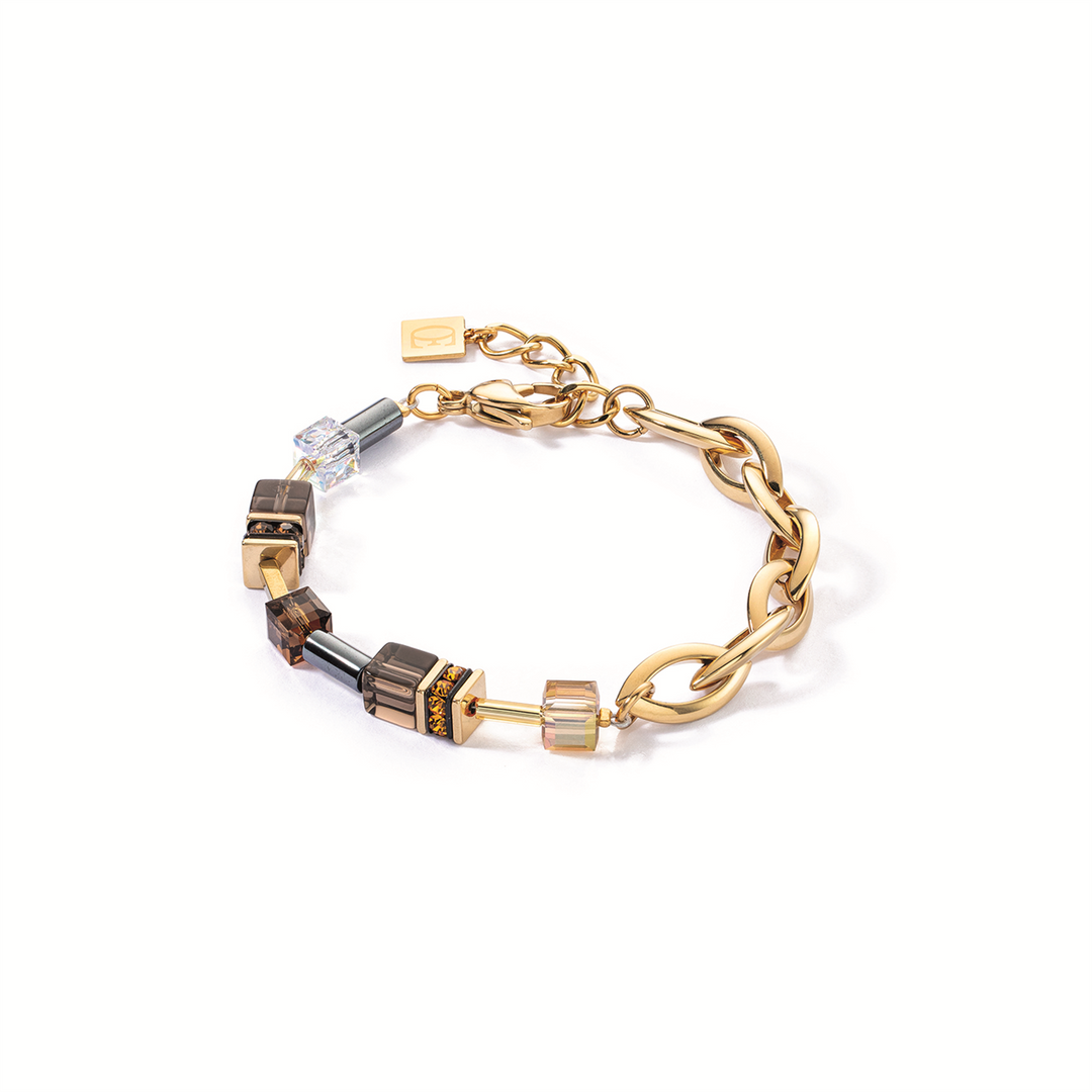 CDL - Bracelet, Smoky quartz, Swarovski, Rhinestone rondelles, Haematite, St/steel gold plated