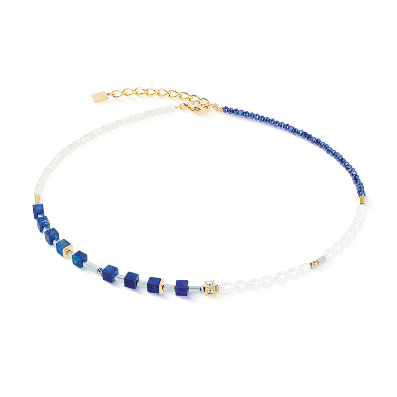 CDL - freshwater pearl, natural lapis lazuli, swarovski crystals, g/plated st/steel