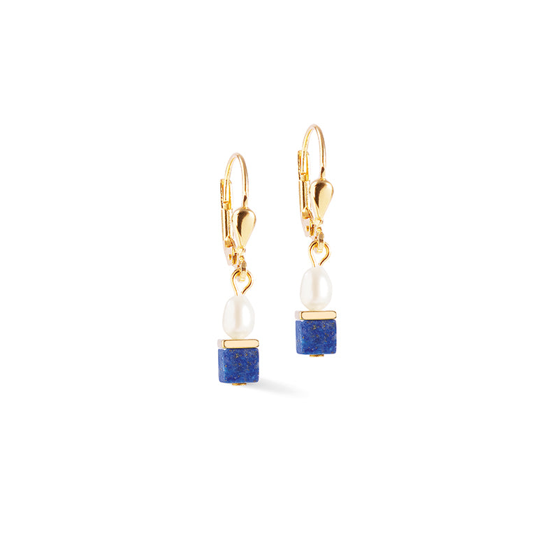 CDL - Earrings, Freshwater pearl, natural lapis lazuli, g/p st/steel.