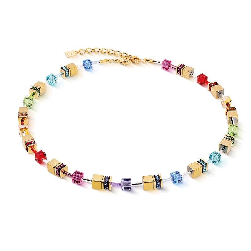 CDL - Bright Rainbow Crystal & Titanium Hematite Necklace – Gold Plated