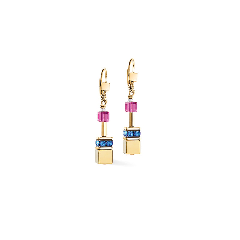 CDL - Bright Pink & Blue Crystal Earrings – Gold Plated Sterling Silver Hooks